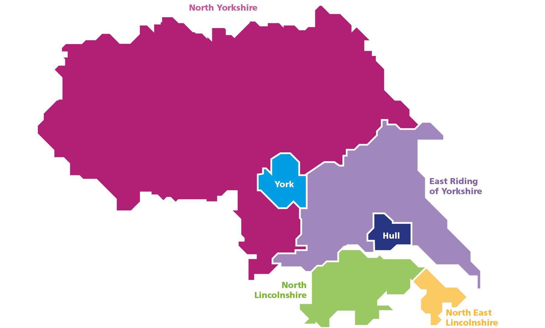 A map showing the areas covered by this website, including North East Lincolnshire, North Lincolnshire, East Riding, Hull, North Yorkshire, and York